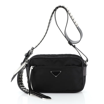 Prada New Vela Shoulder Bag Tessuto with Studded Leather Small