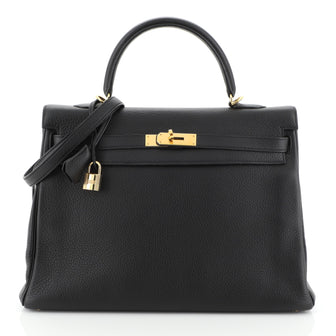 Hermes Kelly Handbag Black Togo with Gold Hardware 35