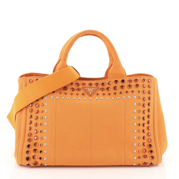 Prada Canapa Convertible Tote Rhinestone Embellished Canvas Large