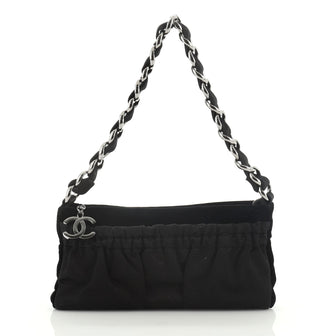 Chanel Vintage CC Chain Pochette Pleated Satin with Velvet Small