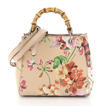Gucci Bamboo Shopper Tote Blooms Print Leather Mini