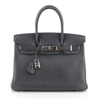 Hermes Birkin Handbag Grey Swift with Palladium Hardware 30