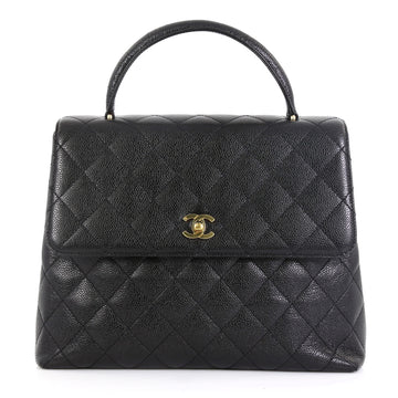 Chanel Vintage Classic Top Handle Flap Bag Quilted Caviar Jumbo