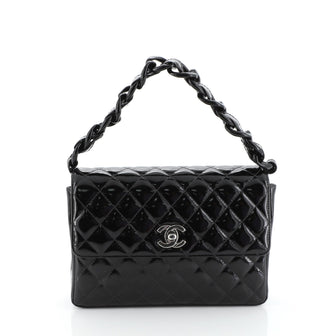 Chanel Vintage Resin Top Handle CC Flap Quilted Patent Small
