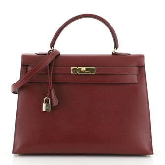 Hermes Kelly Handbag Red Courchevel with Gold Hardware 35