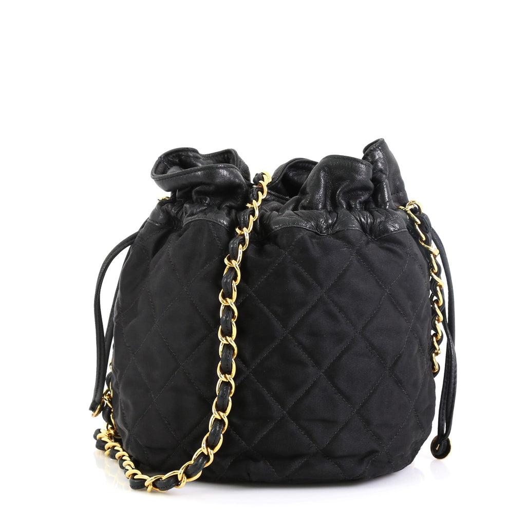 Chanel Vintage Drawstring Bucket Bag Quilted Satin Mini Black 4631060