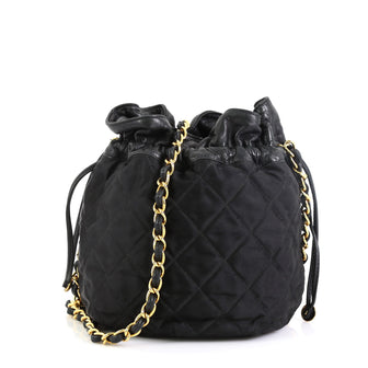 Chanel Vintage Drawstring Bucket Bag Quilted Satin Mini
