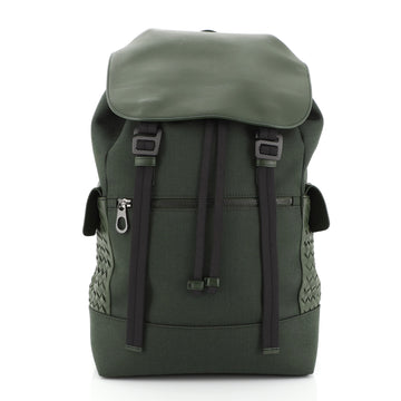 Bottega Veneta Drawstring Flap Backpack Technical Canvas with Intrecciato Leather Large
