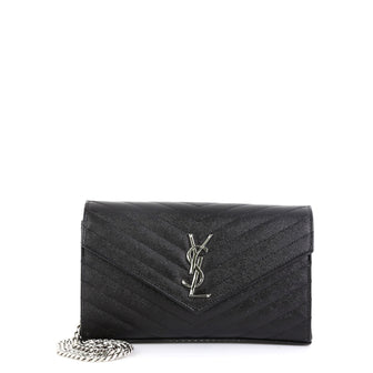 Saint Laurent Classic Monogram Wallet on Chain Matelasse Chevron Leather Medium