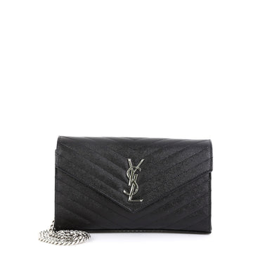 Saint Laurent Classic Monogram Wallet on Chain Matelasse Chevron Leather Medium