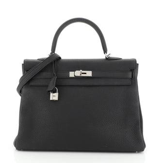 Hermes Kelly Handbag Grey Clemence with Palladium Hardware 35