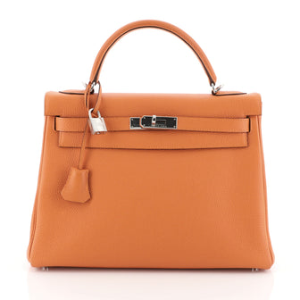Hermes Kelly Handbag Orange Togo with Palladium Hardware 32