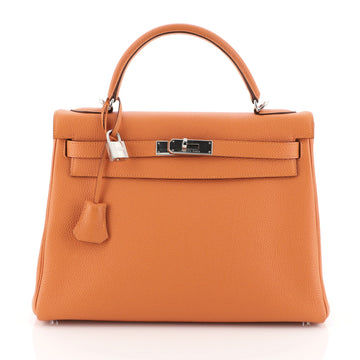 Hermes Kelly Handbag Orange Togo with Palladium Hardware 32