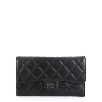 Chanel CC Gusset Classic Flap Wallet Quilted Lambskin Long