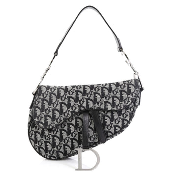 Christian Dior Vintage Saddle Bag Diorissimo Canvas Medium