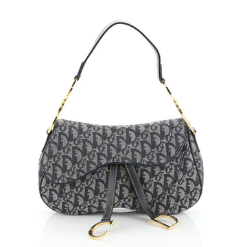 Christian Dior Vintage Double Saddle Bag Diorissimo Canvas 