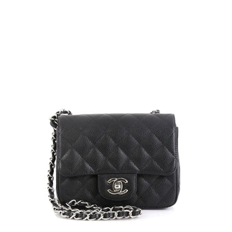 Square Classic Single Flap Bag Quilted Caviar Mini