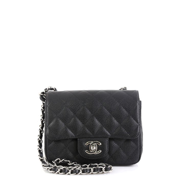 Square Classic Single Flap Bag Quilted Caviar Mini