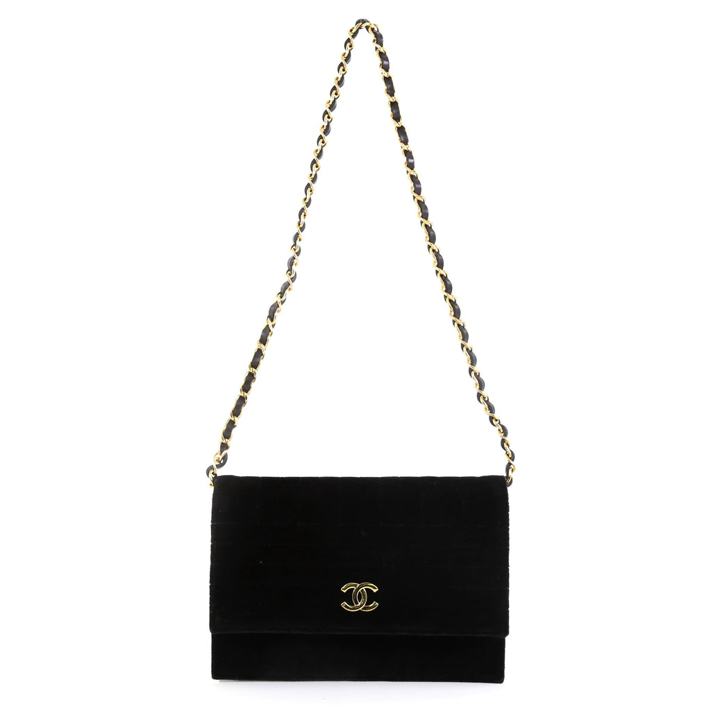 Chanel Vintage CC Chain Flap Bag Horizontal Quilt Velvet Small Black 463659
