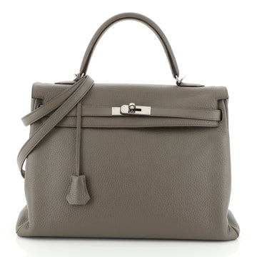 Hermes Kelly Handbag Grey Clemence with Palladium Hardware 35