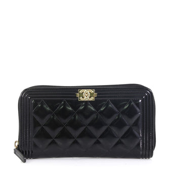 Chanel Boy Zip Around Wallet Quilted Glazed Calfskin Long