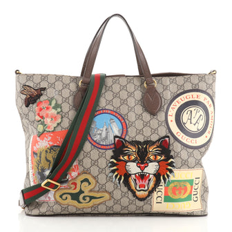 Gucci Courrier Convertible Soft Open Tote GG Coated Canvas with Applique Large