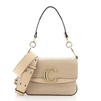 Chloe C Double Carry Bag Crocodile Embossed Leather Small