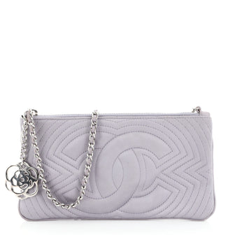 Chanel Camellia Charm Pochette Quilted Satin Small