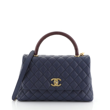 Chanel Coco Top Handle Bag Quilted Caviar with Lizard Small