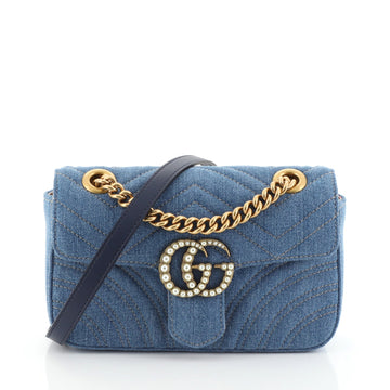 Gucci Pearly GG Marmont Flap Bag Matelasse Denim Mini