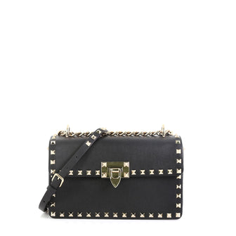 Valentino Rockstud Chain Flip Lock Flap Bag Leather Medium