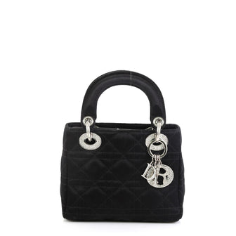 Christian Dior Vintage Lady Dior Bag Cannage Quilt Satin with Crystals Mini