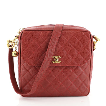 Chanel Vintage Front Pocket Camera Shoulder Bag Quilted Caviar Medium