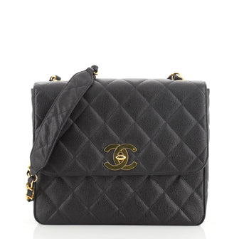 Chanel Vintage Square CC Flap Bag Quilted Caviar Medium