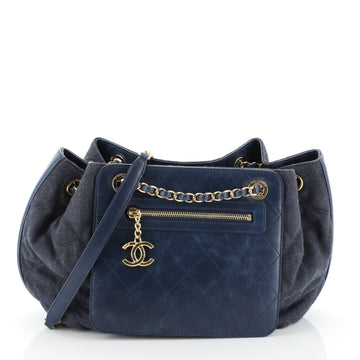 Chanel Drawstring Shoulder Bag Quilted Denim and Aged Calfskin Medium