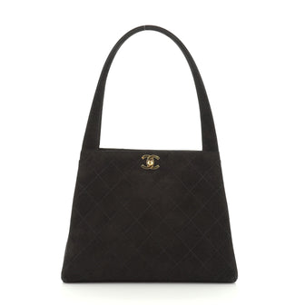Chanel Vintage CC Turn Lock Shoulder Bag Quilted Suede Medium