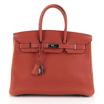 Hermes Birkin Handbag Bicolor Togo with Palladium Hardware 35