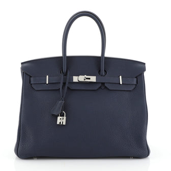 Hermes Birkin Handbag Blue Clemence with Palladium Hardware 35
