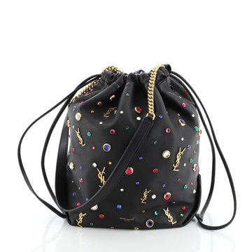 Saint Laurent Teddy Bucket Bag Embellished Leather Small