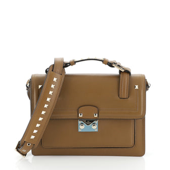 Valentino Rockstud Convertible Top Handle Satchel Leather Small