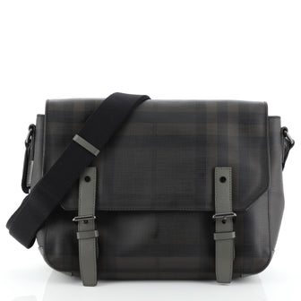 Burberry Grifford Messenger Bag Smoked Check Coated Canvas Small