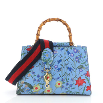 Gucci Nymphaea Top Handle Bag Floral Printed Leather Small