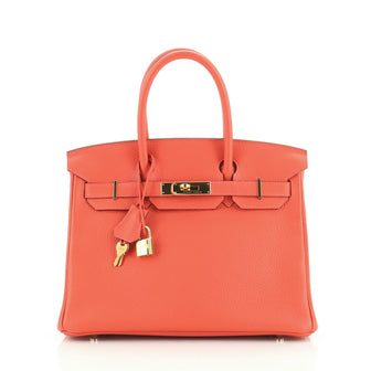Hermes Birkin Handbag Pink Clemence with Gold Hardware 30