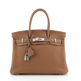 Hermes Birkin Handbag Brown Clemence with Palladium Hardware 30
