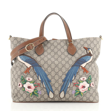 Gucci Convertible Soft Tote Embroidered GG Coated Canvas Medium