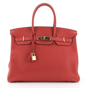 Hermes Birkin Handbag Red Clemence with Gold Hardware 35