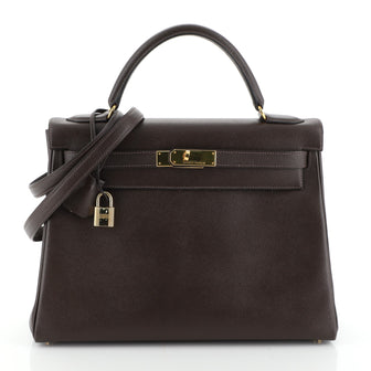 Hermes Kelly Handbag Brown Courchevel with Gold Hardware 32