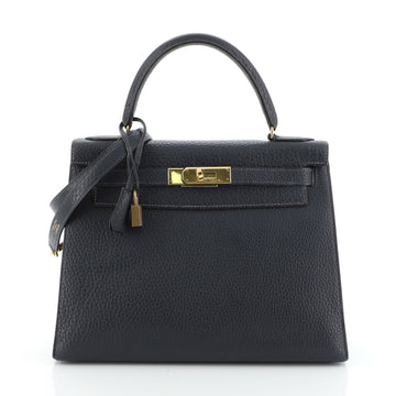 Hermes Kelly Handbag Blue Fjord with Gold Hardware 28