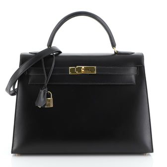 Hermes Kelly Handbag Black Box Calf with Gold Hardware 32