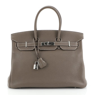 Hermes Birkin Handbag Grey Clemence with Palladium Hardware 35